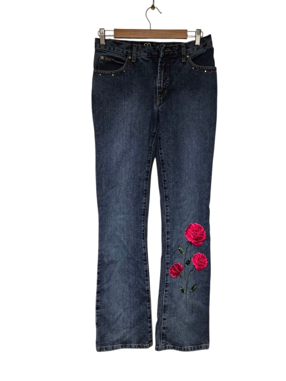 VTG XOXO Embroidered Denim Boot Cut Jeans Size 5/6 Rare NEW NO BUTTON Y2K
